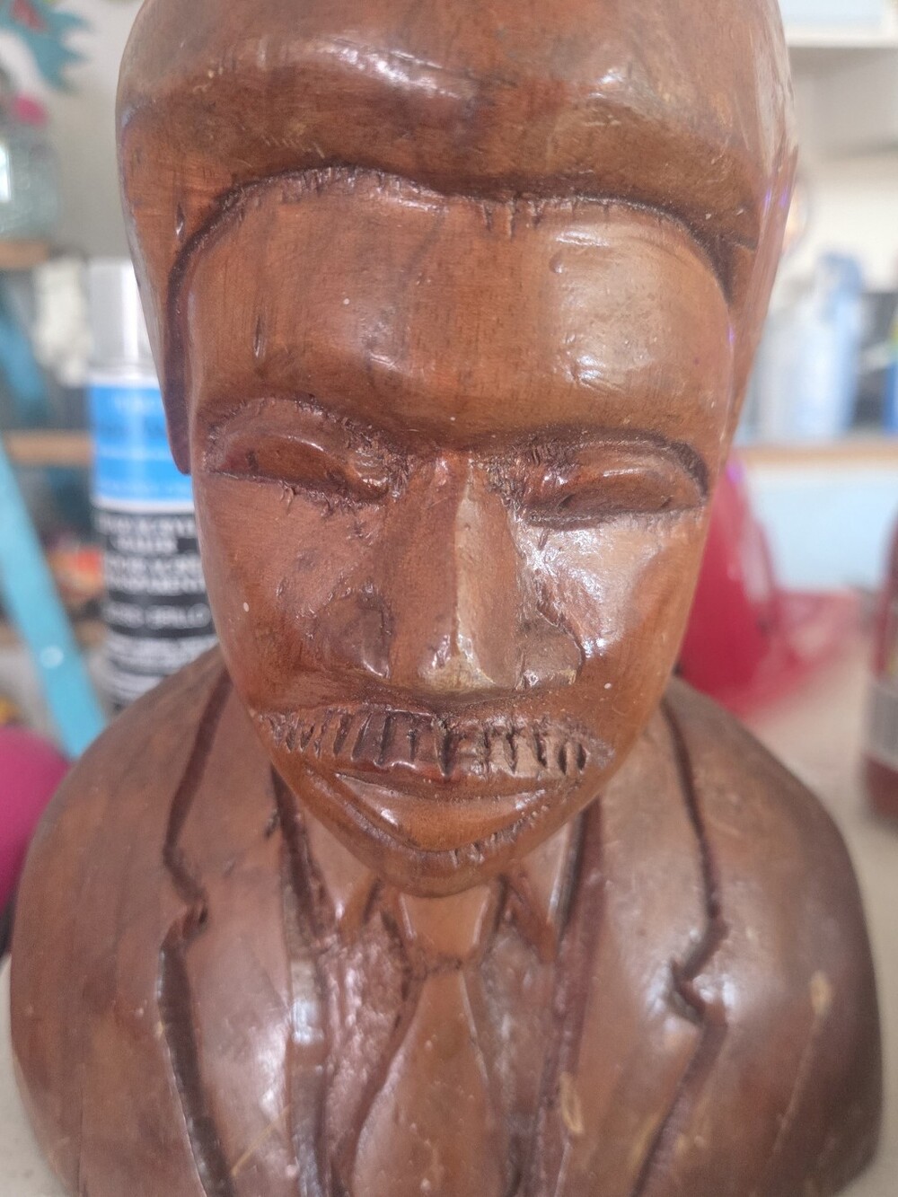 Man Carved Out Of Wood- Brown Wooden Sculpted Decoration